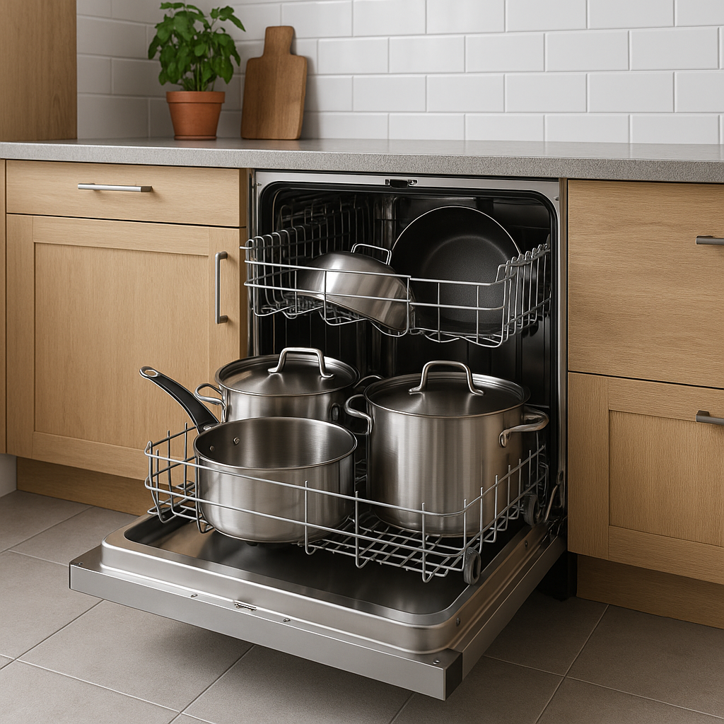 Dishwashers with wash cycles for large pans and pots
