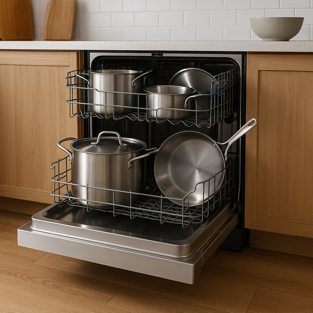 Dishwashers with wash cycles for large pots and pans