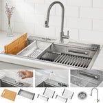 FORNO ACQUA 33 in. Drop-In/Undermount 3-Level Workstation Sink with Faucet, Waterfall & Glass Rinser - BonPrix Électroménagers
