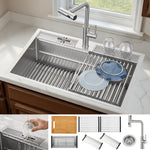 FORNO ACQUA 33 in. Drop-In/Undermount 3-Level Workstation Sink with Waterfall Faucet & Glass Rinser - BonPrix Électroménagers