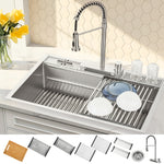 FORNO ACQUA 33 in. Drop-In/Undermount 3-Level MultiSINK Workstation Sink with Waterfall Faucet & Glass Rinser - BonPrix Électroménagers