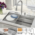 FORNO ACQUA 33 in. Drop-In/Undermount 3 Level Workstation Sink with Faucet, Waterfall & Glass Rinser - BonPrix Électroménagers