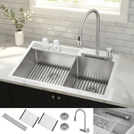 FORNO ACQUA 33 in. Drop-In/Undermount 40/60 Double Bowl Stainless Steel Sink with Waterfall Faucet - BonPrix Électroménagers