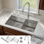 FORNO ACQUA 33 in. Drop-In/Undermount 40/60 Double Bowl Sink with Retractable Faucet & Waterfall - BonPrix Électroménagers
