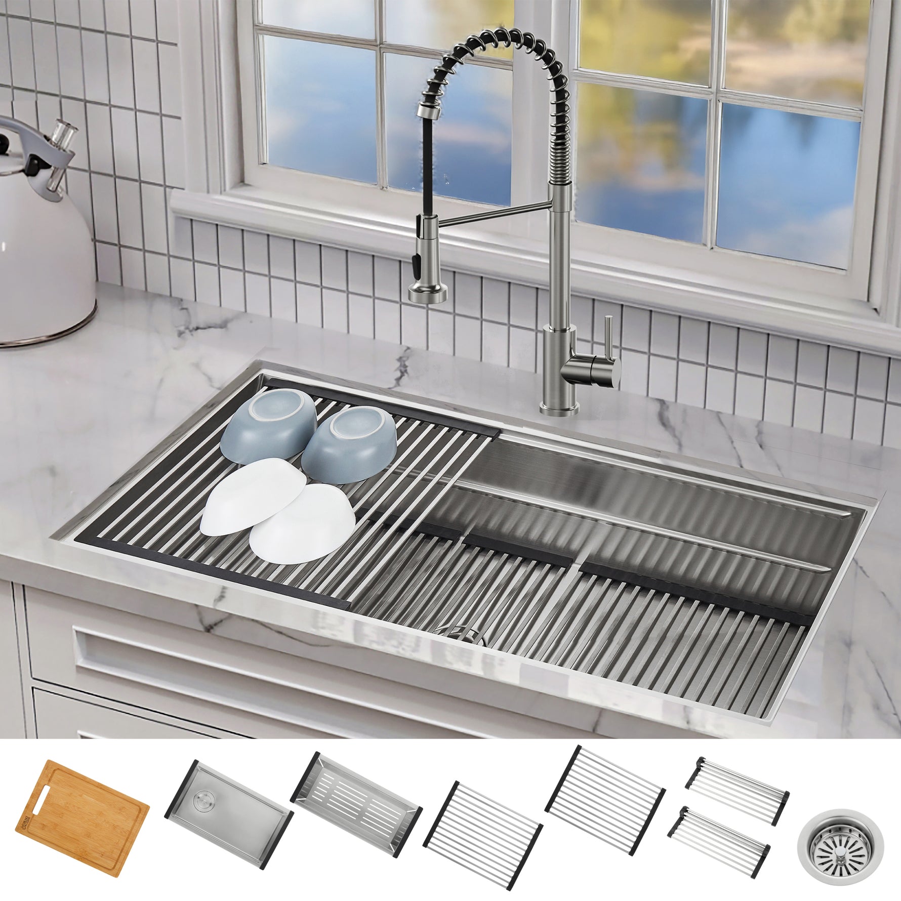FORNO ACQUA 45 in. Undermount 3-Level Workstation MultiSINK with Custom-Fit Accessories - BonPrix Électroménagers