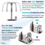 FORNO ACQUA 4 Function Waterfall  Pull-Down Kitchen Faucet Brushed Nickel