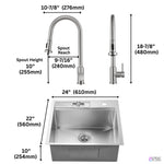 FORNO ACQUA L24" X W22" X D10" 18ga Stainless Steel 304 2-Level MultiSINK Kit with Glass Rinser, 3 Function Stainless Steel Pull-Down Kitchen Faucet, 4 Roll-Up Grids and 1 Strainer