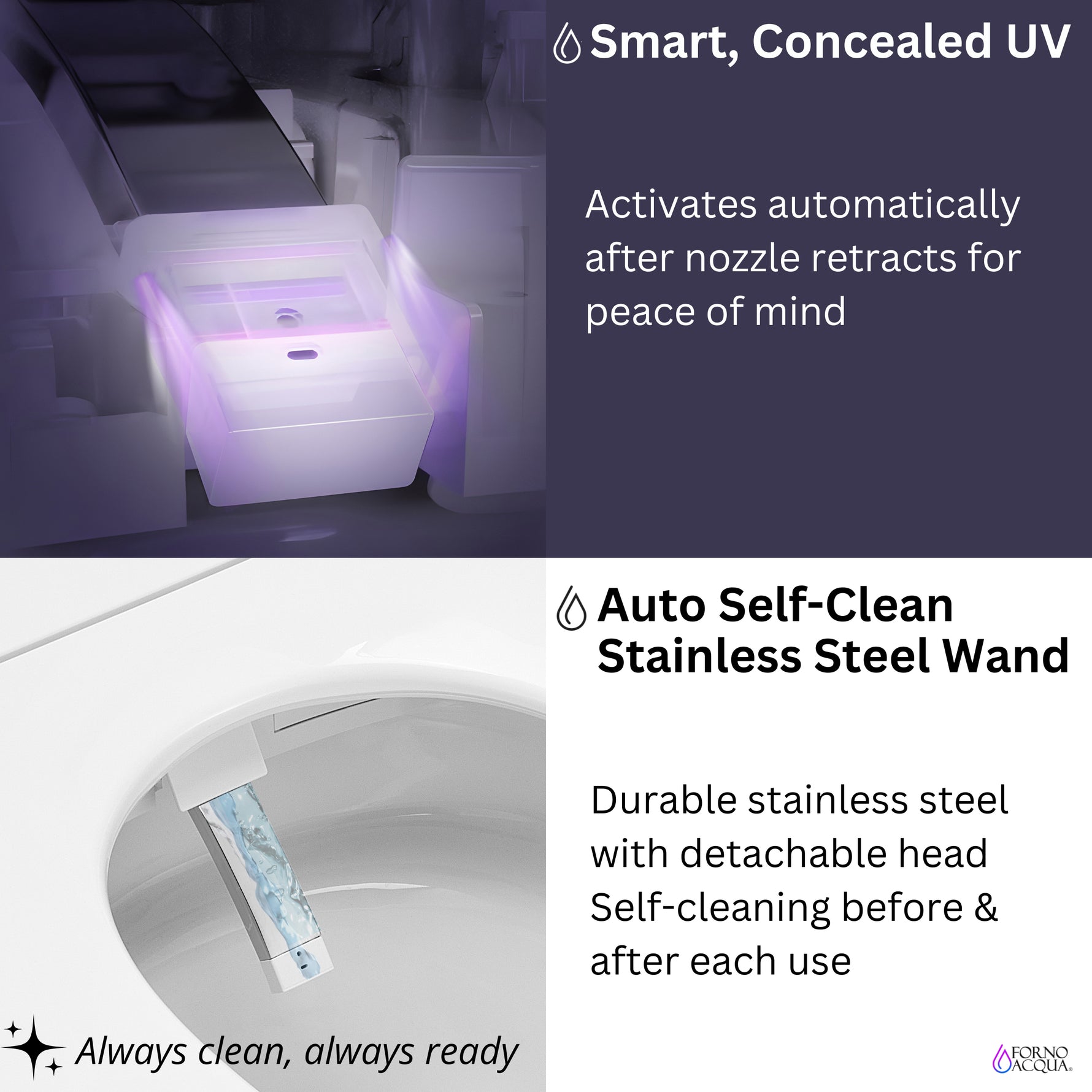 FORNO ACQUA Luxurious Super Smart Toilet. Includes Bidet, Heated Seat, Auto Flush, Auto Lid, Powerful Flush, Ideal for master bathrooms. - BonPrix Électroménagers