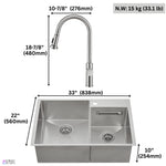FORNO ACQUA 33 in. Drop-In/Undermount 40/60 Double Bowl Sink with Retractable Faucet & Waterfall - BonPrix Électroménagers