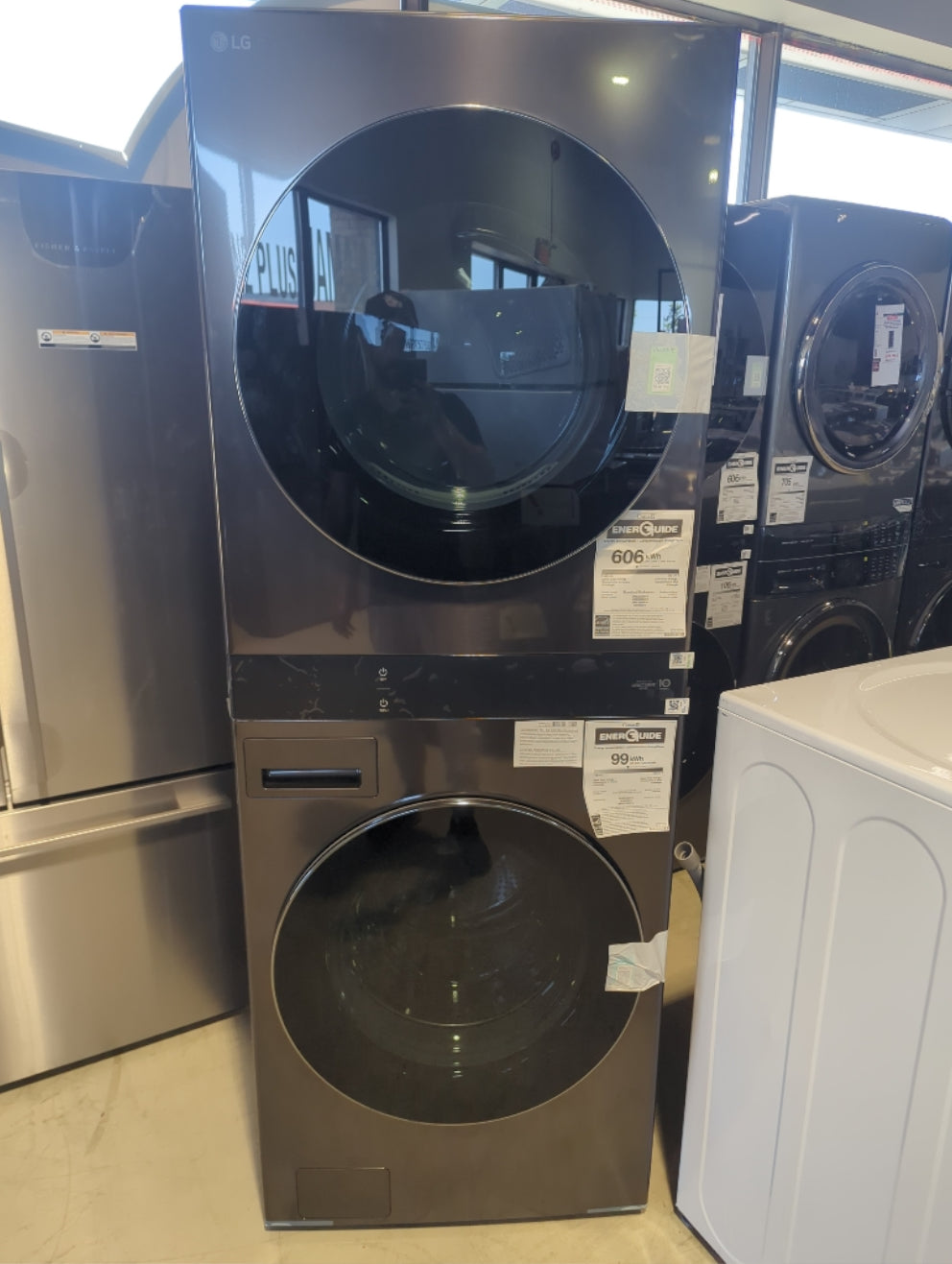 WKEX300HBA - LAUNDRY CENTERS - LG - Stacked Washer/Dryer - Electric - Black Stainless Steel - Open Box