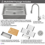 FORNO ACQUA 33 in. Drop-In/Undermount 3-Level Workstation Sink with Faucet, Waterfall & Glass Rinser - BonPrix Électroménagers