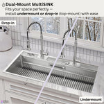 FORNO ACQUA 45 in. Drop-In/Undermount 3-Level Workstation Sink with Two Faucets & Glass Rinser - BonPrix Électroménagers