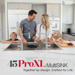 FORNO ACQUA 45 in. Drop-In/Undermount 3-Level Workstation Sink with Two Faucets & Glass Rinser - BonPrix Électroménagers