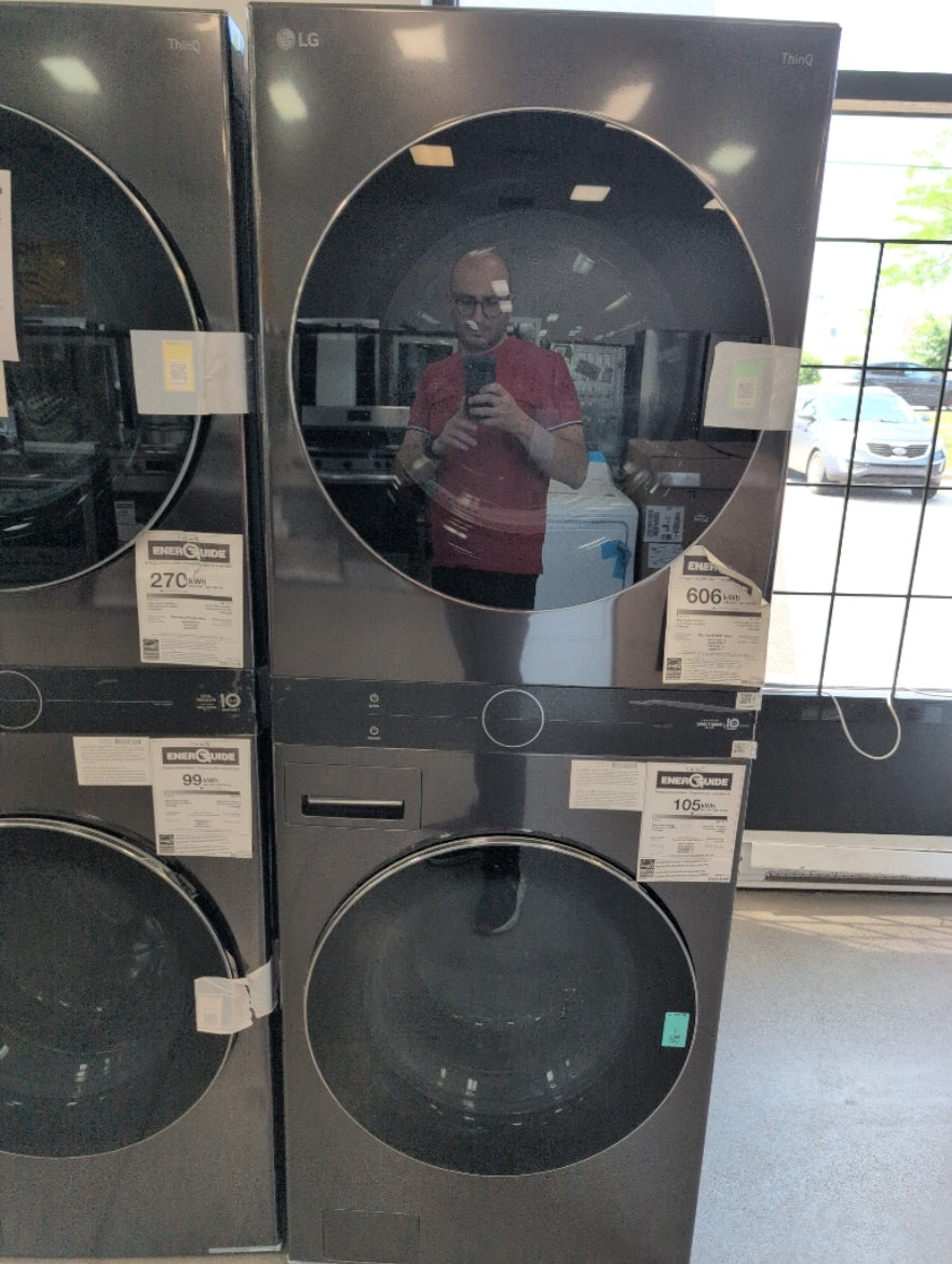 WKEX200HVA - LAUNDRY CENTERS - LG - Stacked Washer/Dryer - Electric - Black Stainless - Open Box