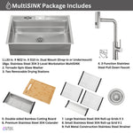 FORNO ACQUA 33 in. Drop-In/Undermount 3-Level Workstation Sink with Waterfall Faucet & Glass Rinser - BonPrix Électroménagers
