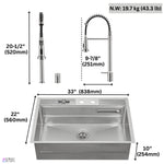 FORNO ACQUA 33 in. Drop-In/Undermount 3-Level Workstation Sink with Faucet, Waterfall & Glass Rinser - BonPrix Électroménagers