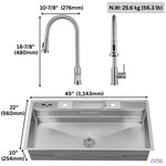 FORNO ACQUA 45 in. Drop-In/Undermount 3-Level Workstation Sink with Two Faucets & Glass Rinser - BonPrix Électroménagers