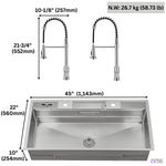 FORNO ACQUA 45 in. Drop-In/Undermount 3-Level Workstation Sink with Two Faucets & Glass Rinser - BonPrix Électroménagers