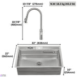 FORNO ACQUA 33 in. Drop-In/Undermount 3-Level Workstation with Retractable Faucet & Glass Rinser - BonPrix Électroménagers