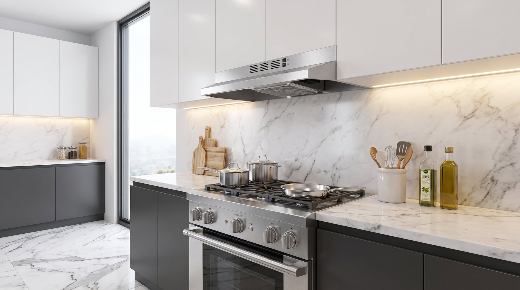 Forno Cappa 30-Inch Under Cabinet Range Hood, Stainless Steel, 200 CFM, Convertible, LED Lighting