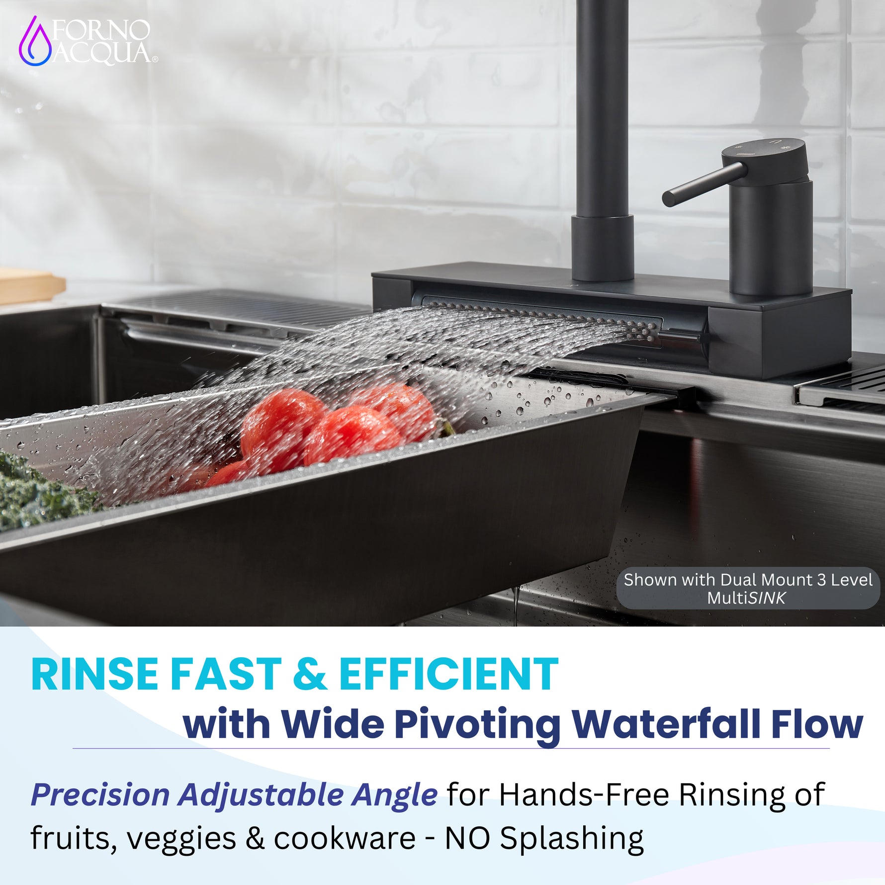 FORNO ACQUA 4 Function Waterfall  Pull-Down Kitchen Faucet Black