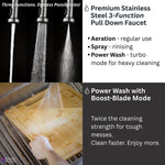 FORNO ACQUA L20" X W22" X D10" 18ga Stainless Steel 304 2-Level MultiSINK Kit with Glass Rinser, 3 Function Stainless Steel Pull-Down Kitchen Faucet, 3 Roll-Up Grids and 1 Strainer