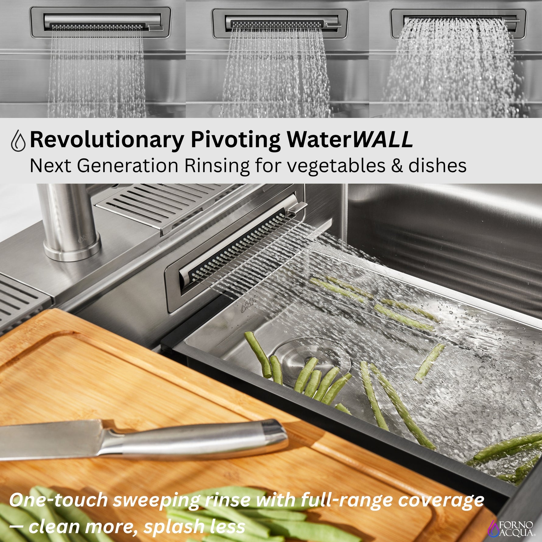 FORNO ACQUA 45 in. Drop-In/Undermount 3-Level Workstation Sink with Two Faucets & Glass Rinser - BonPrix Électroménagers