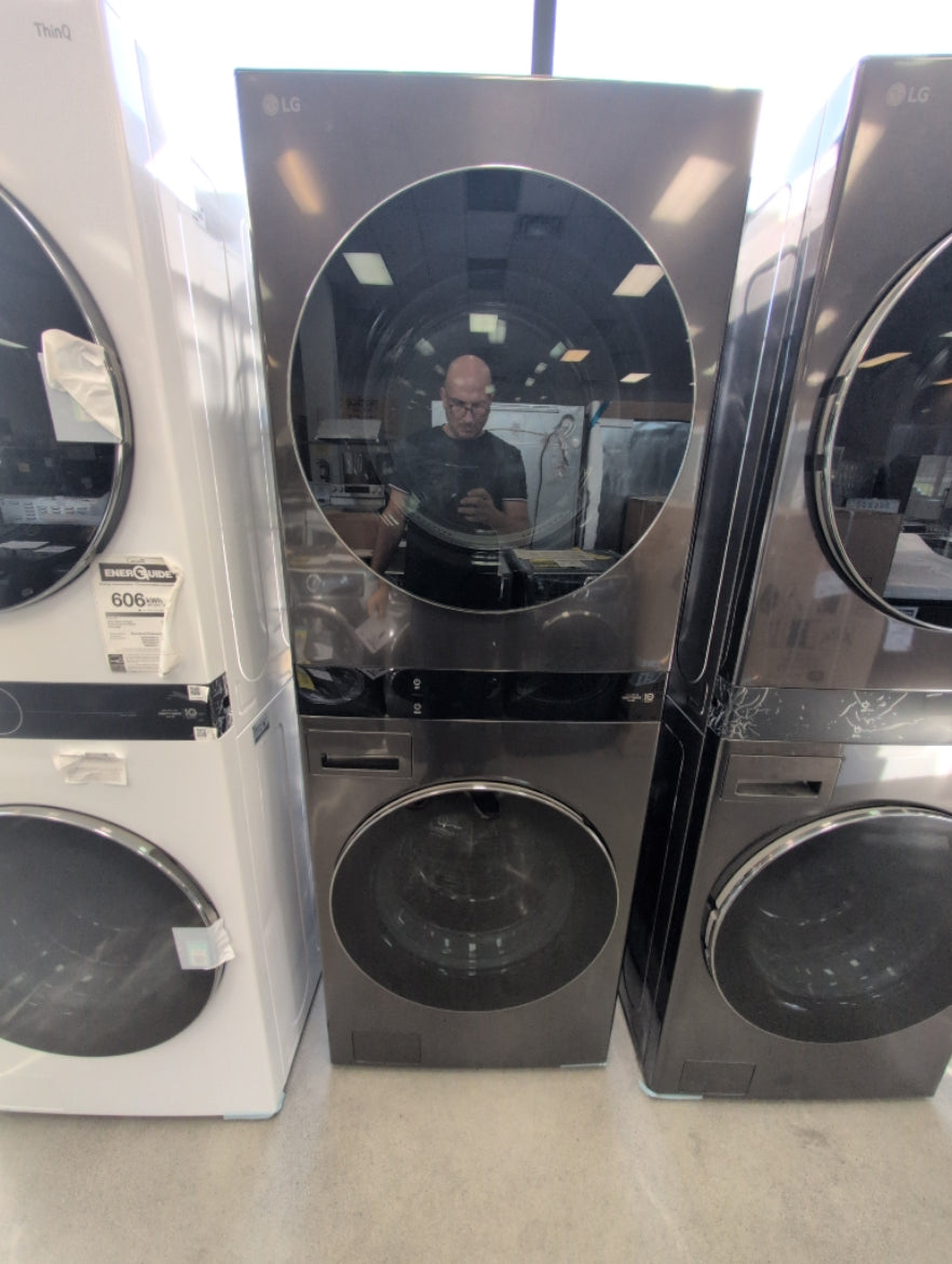 WKEX300HBA - LAUNDRY CENTERS - LG - Stacked Washer/Dryer - Electric - Black Stainless - Open Box