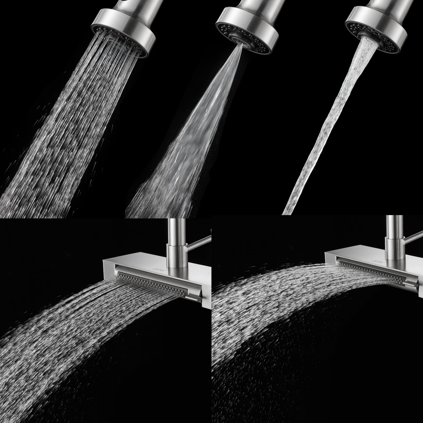 FORNO ACQUA 4 Function  Pull-Down Waterfall Kitchen Faucet Brushed Nickel