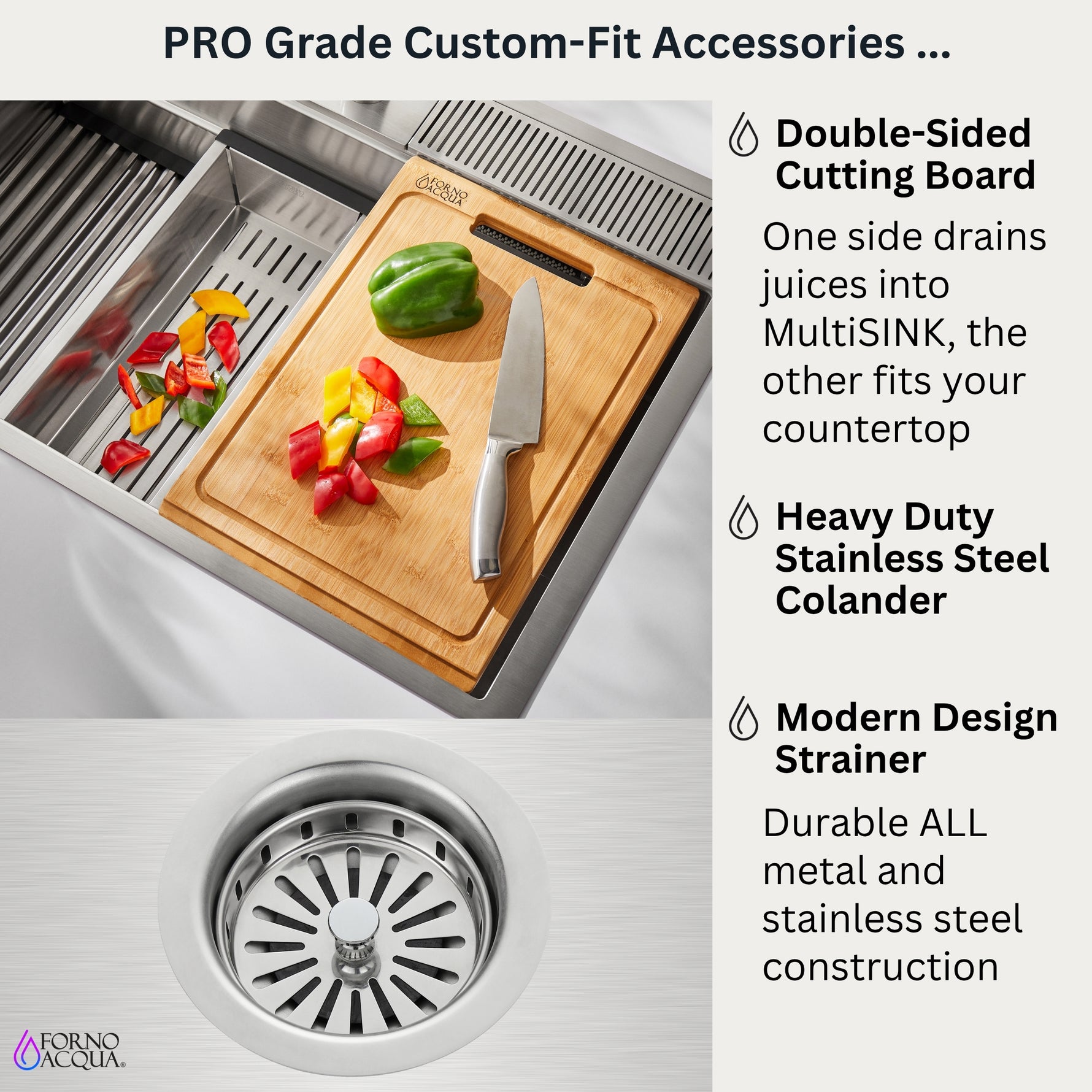 FORNO ACQUA 33 in. Drop-In/Undermount 3 Level Workstation Sink with Faucet, Waterfall & Glass Rinser - BonPrix Électroménagers