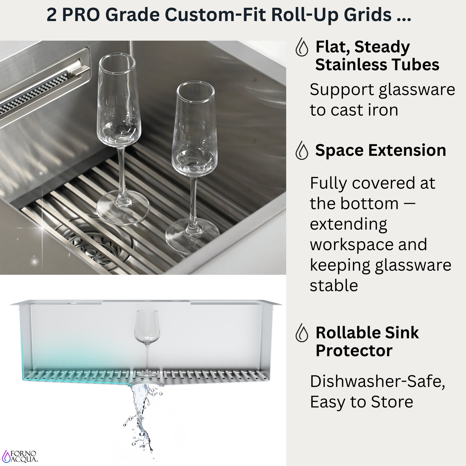 FORNO ACQUA 33 in. Drop-In/Undermount 40/60 Double Bowl Sink with Retractable Faucet & Waterfall - BonPrix Électroménagers