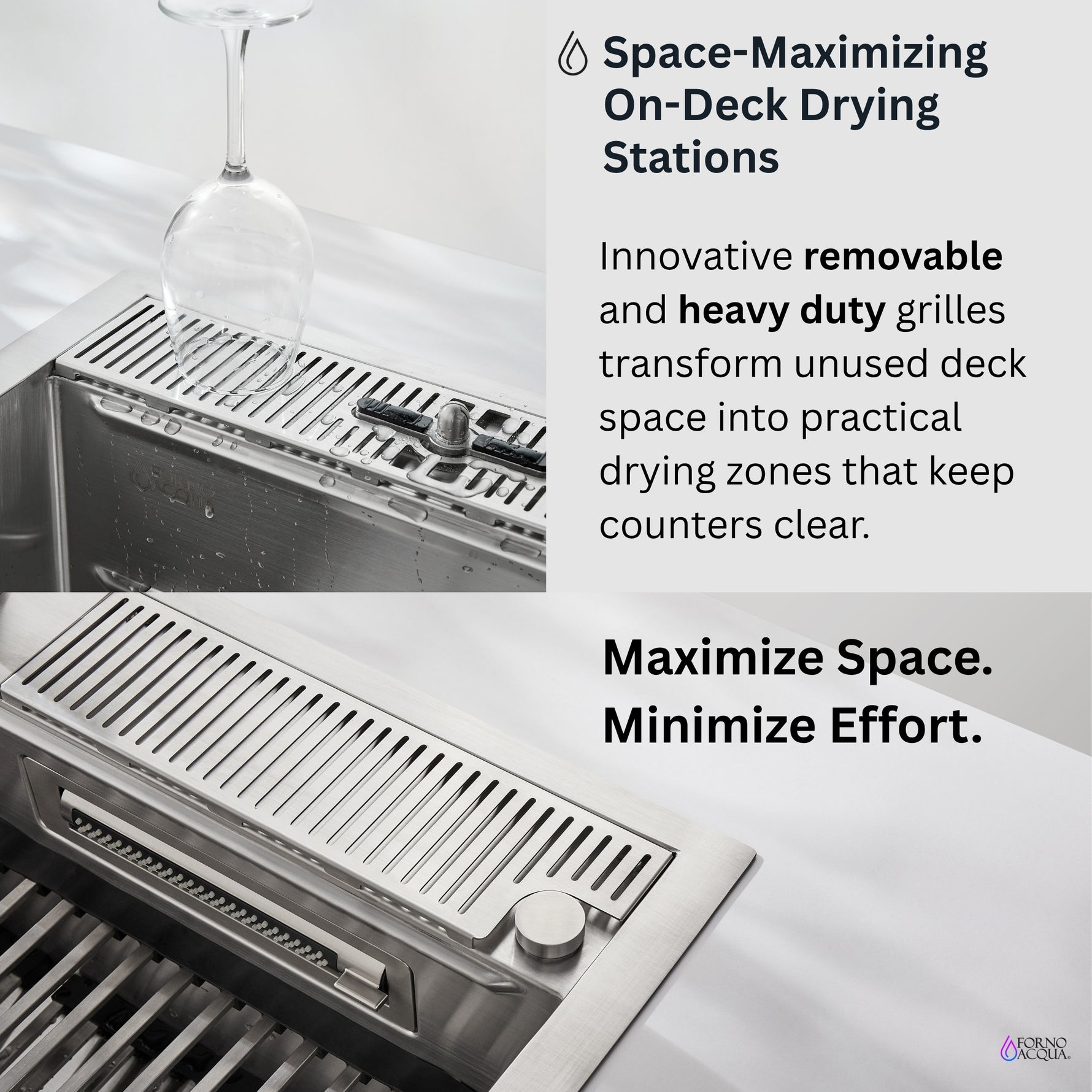 FORNO ACQUA 45 in. Drop-In/Undermount 3-Level Workstation Sink with Two Faucets & Glass Rinser - BonPrix Électroménagers