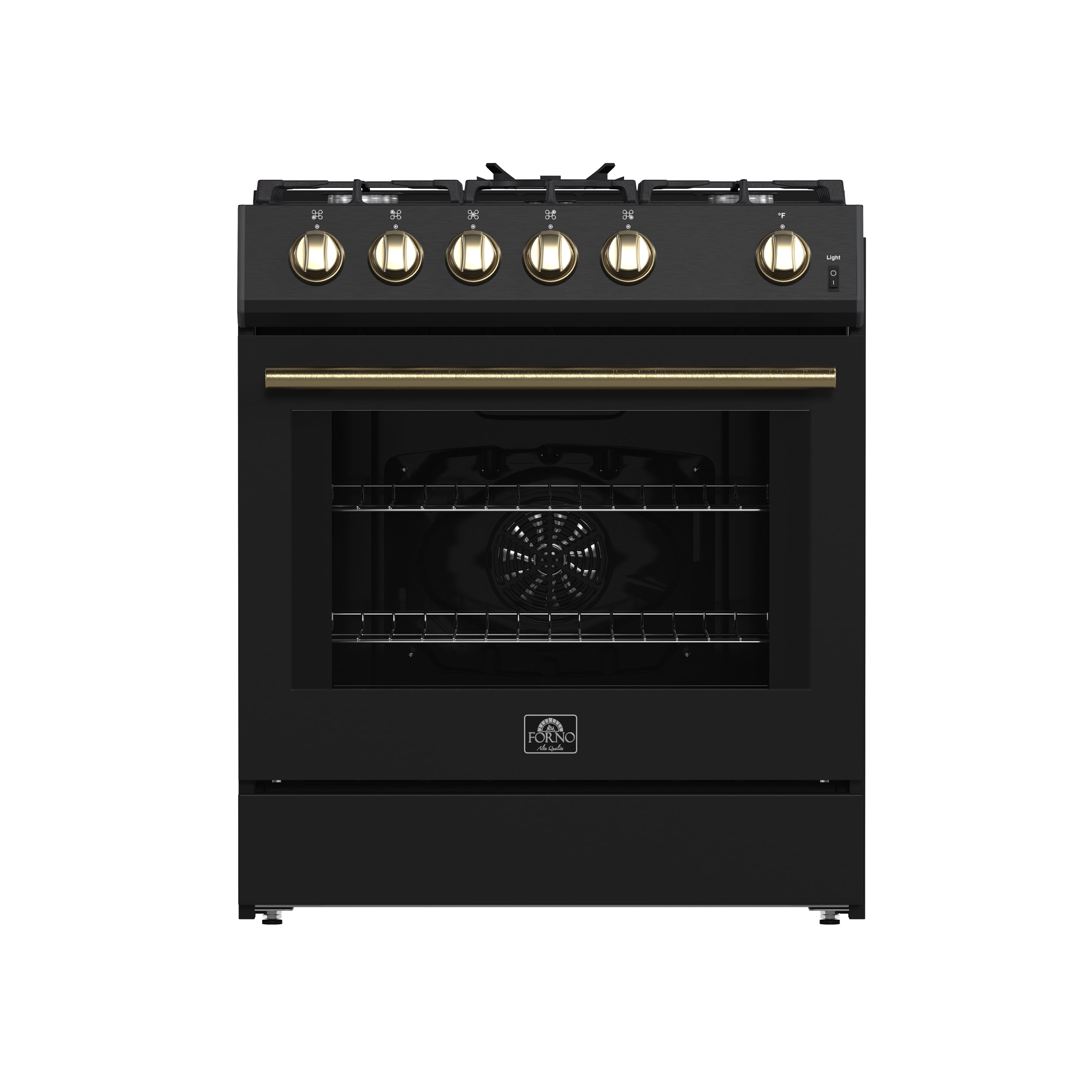 Forno Leonardo Espresso 30-Inch Black Gas Range, 5 Burners, 39,500 BTU, 5 cu.ft Convection Oven - BonPrix Électroménagers