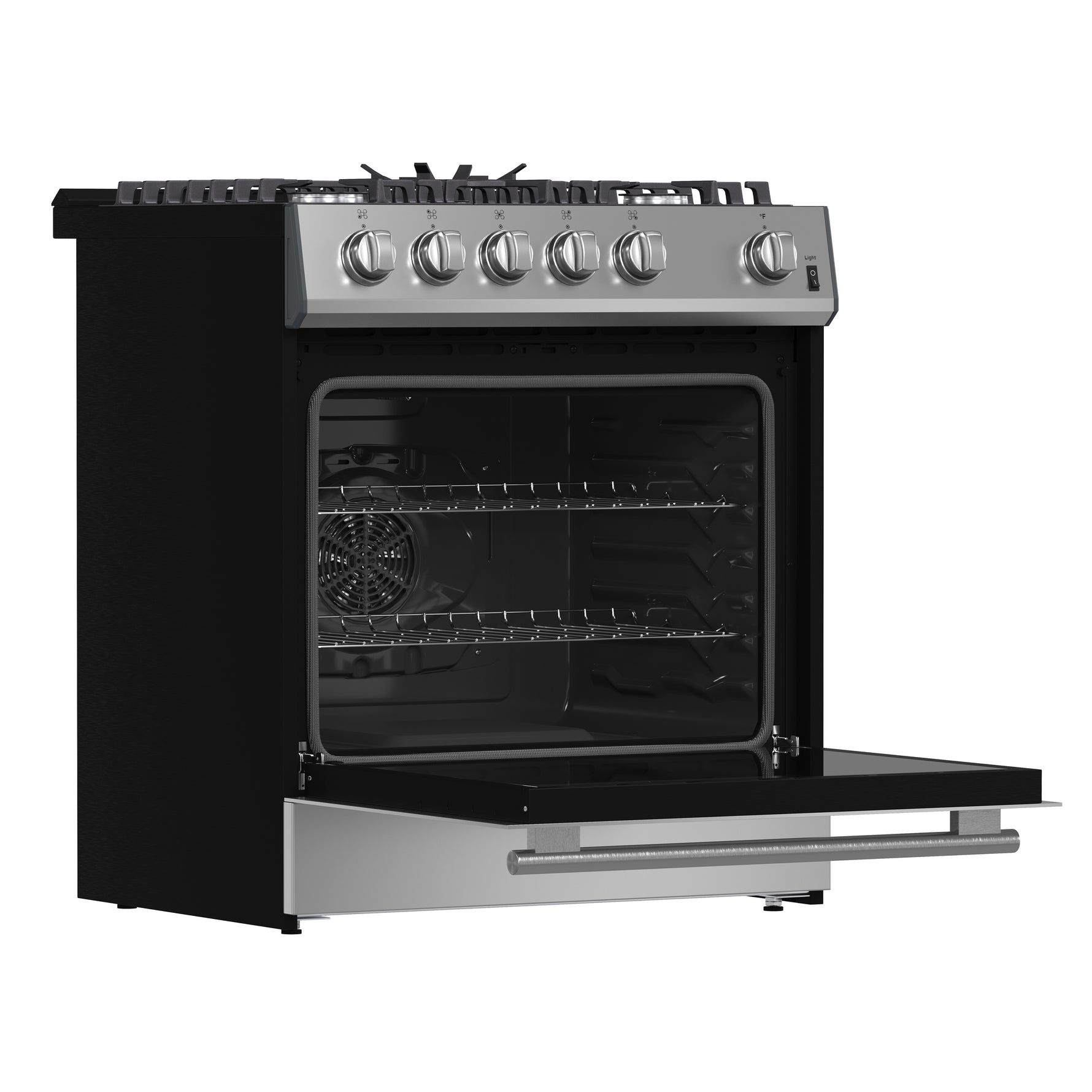 Forno Leonardo 30-Inch Stainless Steel Gas Range, 5 Sealed Burners (Totaling 39,500 BTU), 5 cu.ft. Convection Oven, Continuous Cast Iron Grates, Black Enamel Interior, Auto Re-Ignition, LP Conversion Kit Included - BonPrix Électroménagers