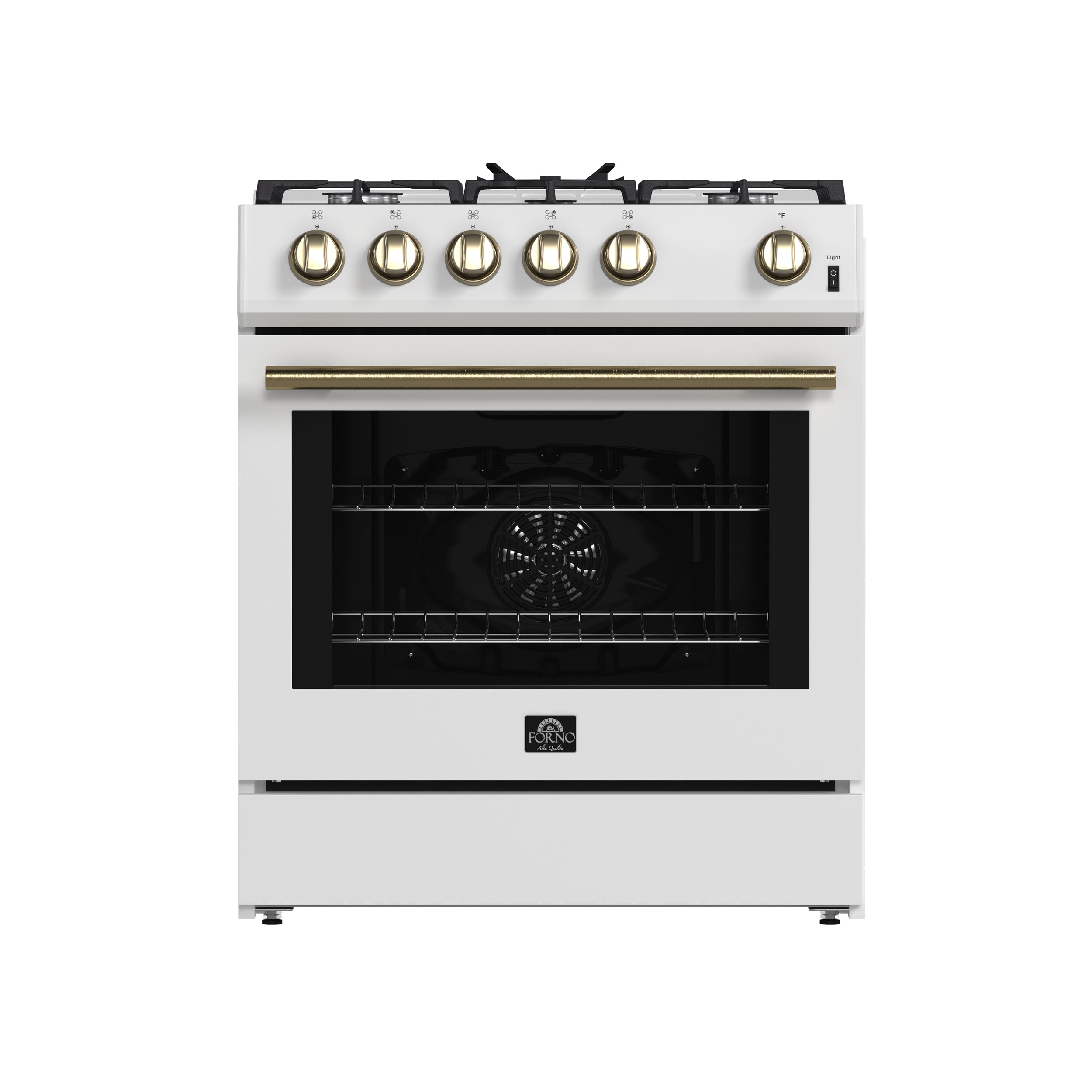 Forno Leonardo Espresso 30-Inch White Gas Range, 5 Burners, 39,500 BTU, 5 cu.ft Convection Oven - BonPrix Électroménagers