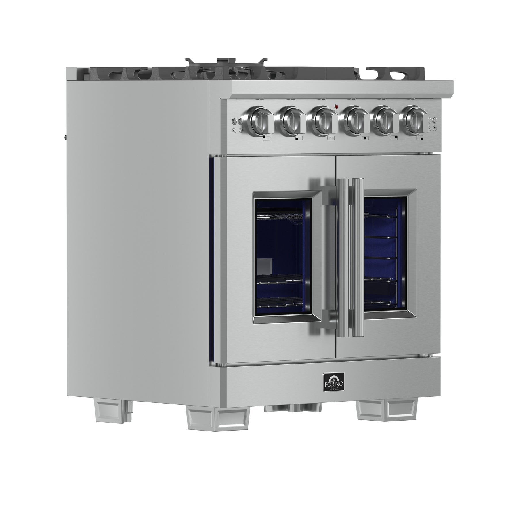 Forno Capriasca 30-Inch Freestanding French Door Gas Range, 4 Burners, Convection Oven, Energy Efficient - BonPrix Électroménagers