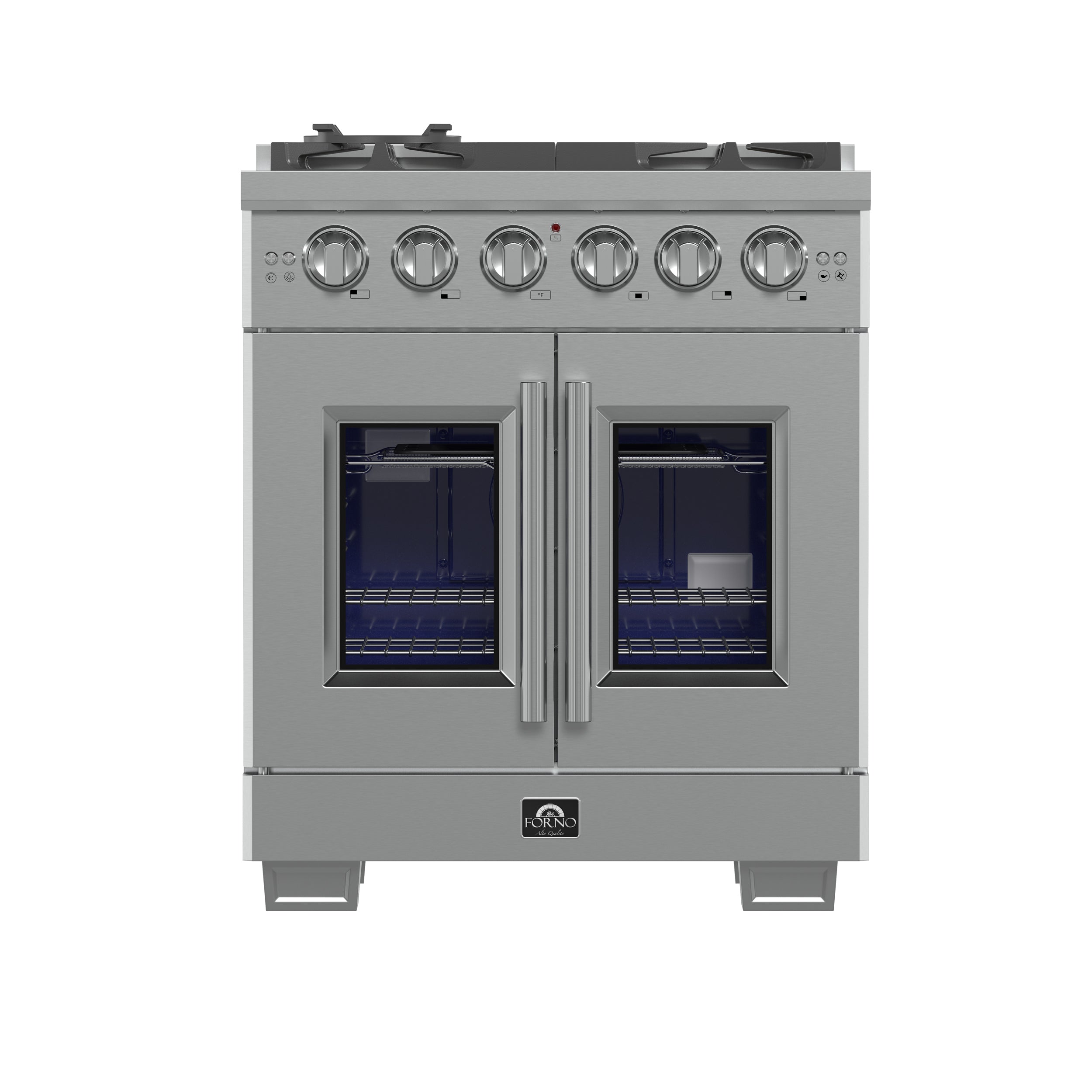 Forno Capriasca 30-Inch Freestanding French Door Gas Range, 4 Burners, Convection Oven, Energy Efficient - BonPrix Électroménagers