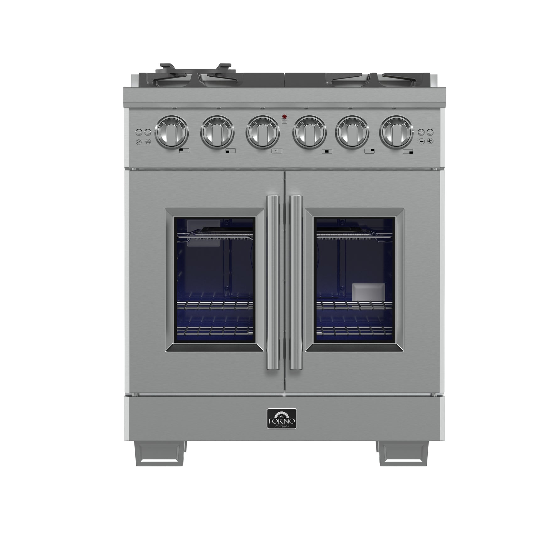 Forno Capriasca 30-Inch Freestanding French Door Gas Range, 4 Burners, Convection Oven, Energy Efficient - BonPrix Électroménagers