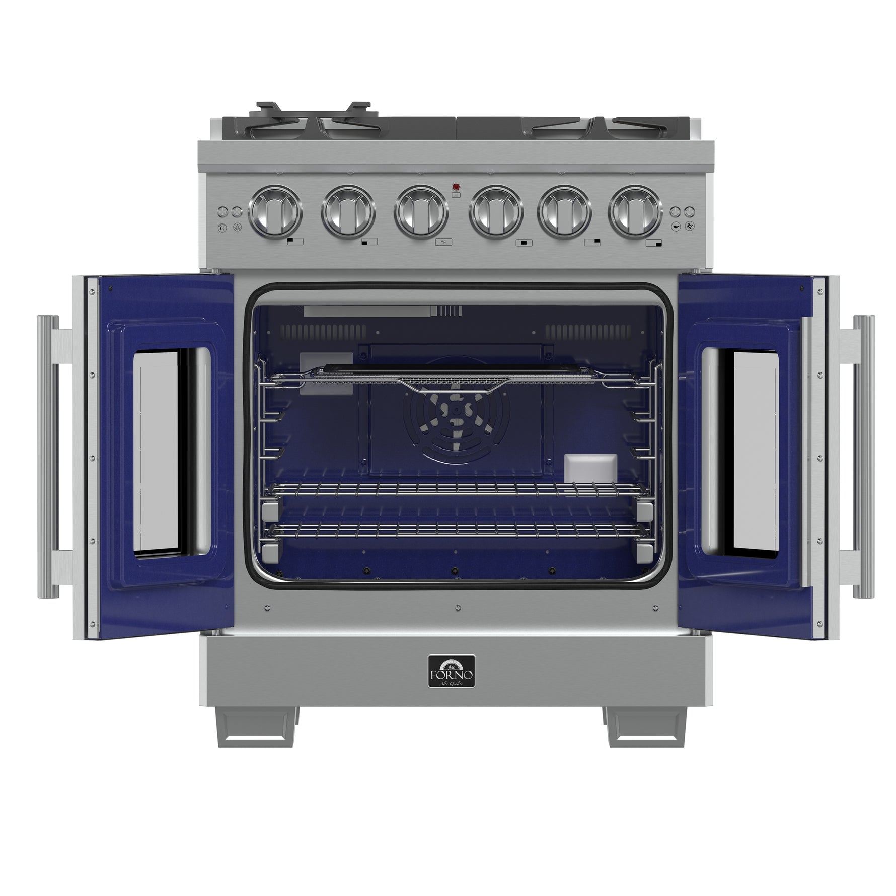 Forno Capriasca 30-Inch Freestanding French Door Gas Range, 4 Burners, Convection Oven, Energy Efficient - BonPrix Électroménagers