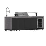 Forno Rimini Outdoor Kitchen 30" BBQ 62,600 BTU, 3 Burners with Sear & Rotisserie, 2.4 cu.ft. Beverage Center, Stainless Steel Sink, Black Cabinets & Gray Sintered Stone Countertop - BonPrix Électroménagers