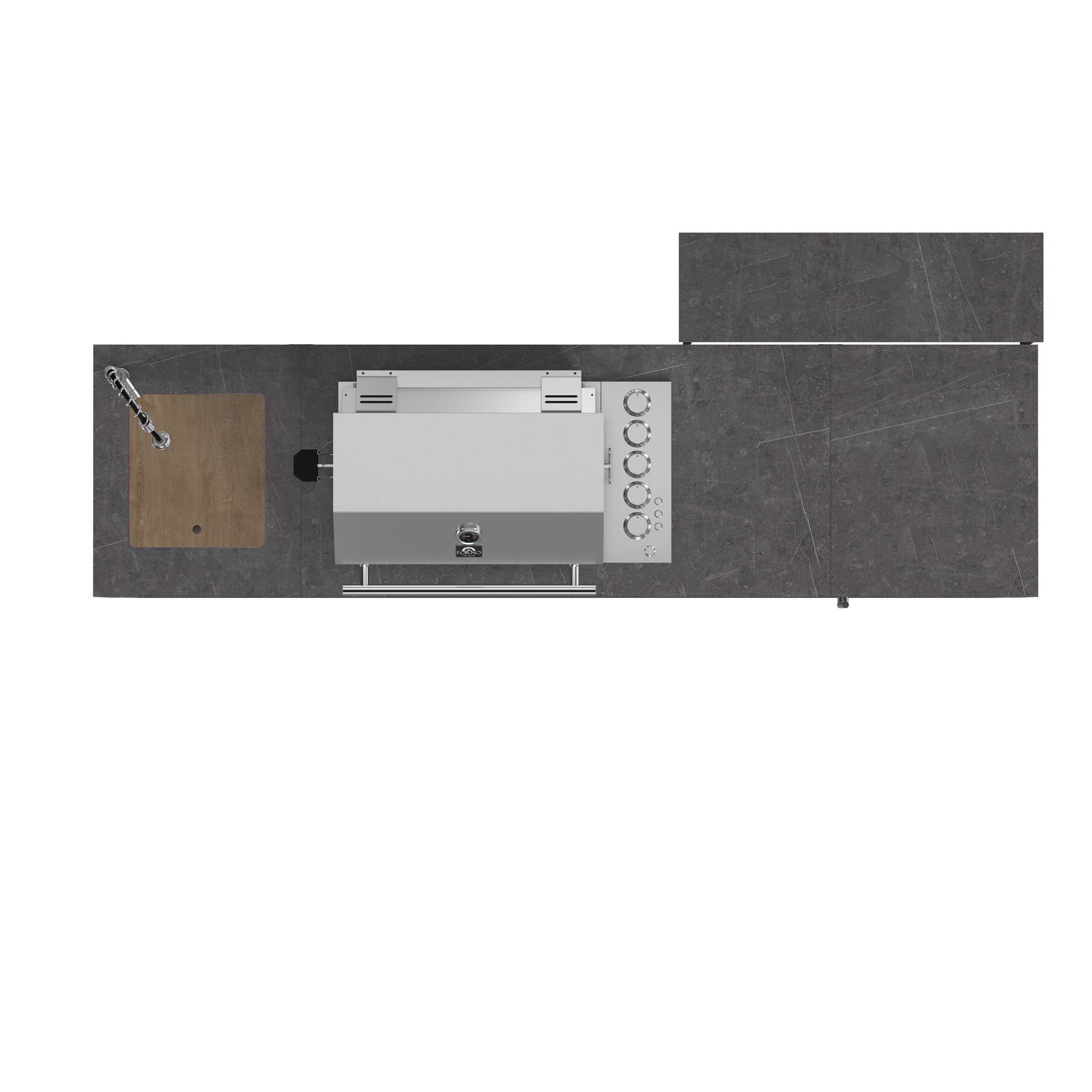 Forno Rimini Outdoor Kitchen 30" BBQ 62,600 BTU, 3 Burners with Sear & Rotisserie, 2.4 cu.ft. Beverage Center, Stainless Steel Sink, Black Cabinets & Gray Sintered Stone Countertop - BonPrix Électroménagers