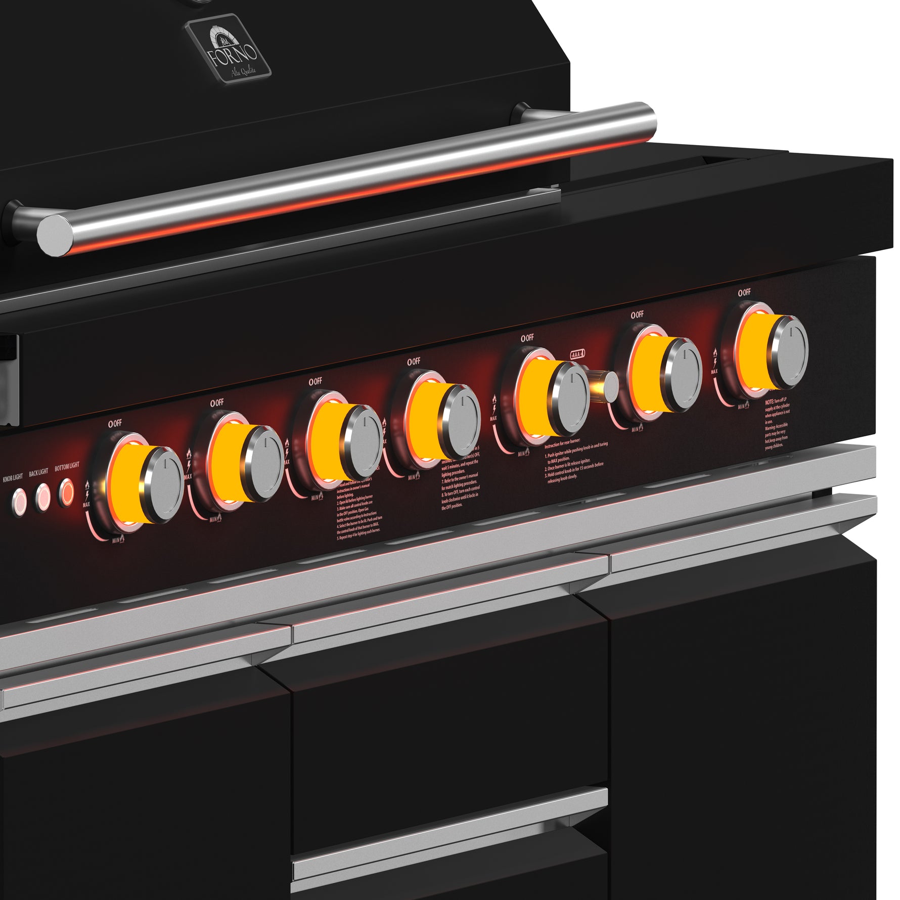 Forno All’Aperto 87,600 BTU Outdoor Kitchen, 4 Burners, Infrared Burners, Side Burner, Black Sintered Stone Countertops, Gas Pizza Oven, Sink Module, Bar & Beverage Center - BonPrix Électroménagers