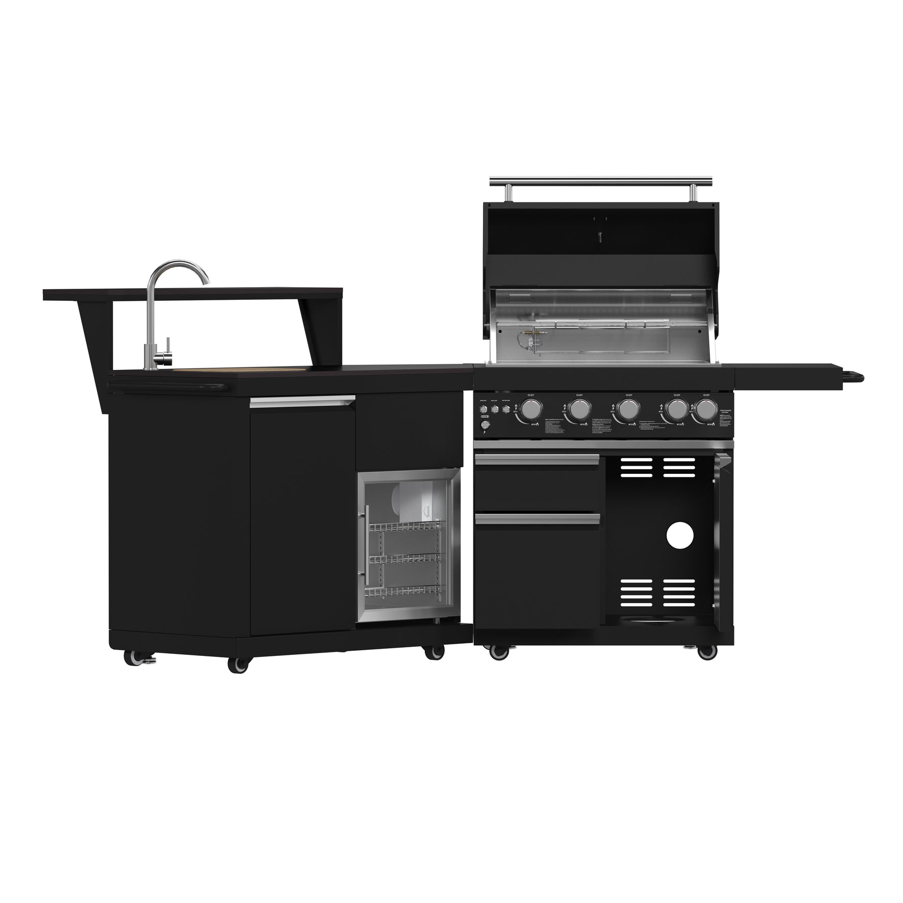 Forno All’Aperto 62,600 BTU BBQ, 3 Stainless Steel Burners, Infrared Burners, Sink Module, Black Sintered Stone Countertops, Bar and Beverage Center - BonPrix Électroménagers