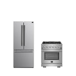 FORNO Premium 2-Piece Kitchen Bundle - Capriasca 30" Stainless Steel Range, Forno Gallipoli 30" French Door Refrigerator with Bottom Freezer 17.5 cu. ft Capacity - FBDL-019-01CAUS - BonPrix Électroménagers