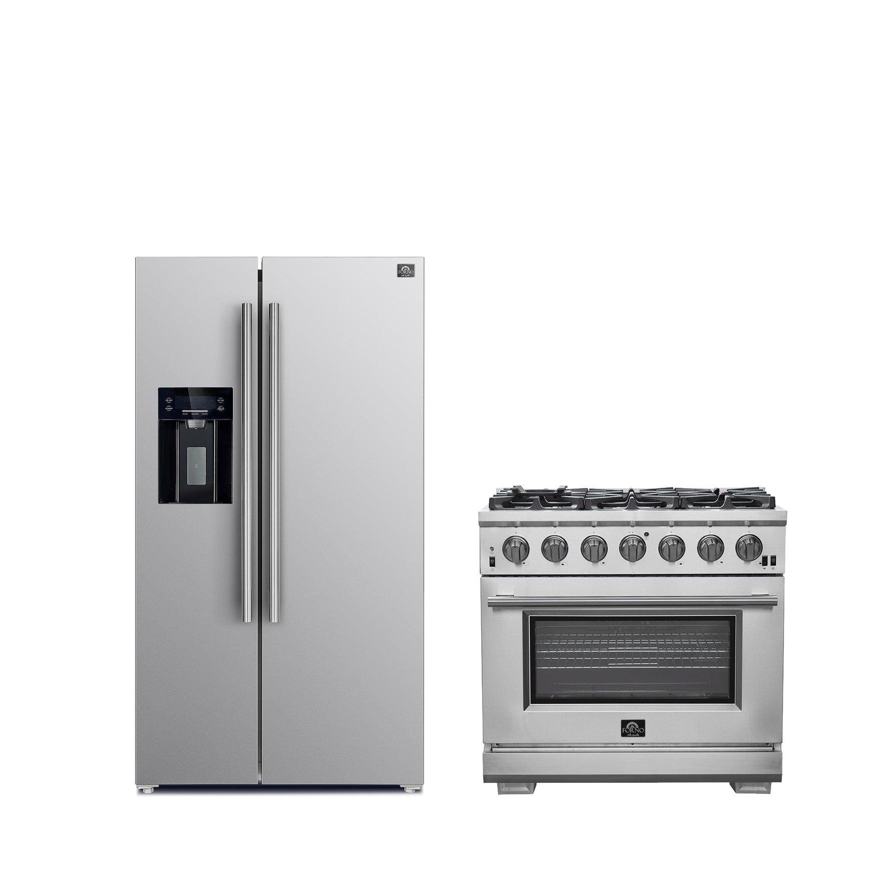 FORNO Premium 2-Piece Kitchen Bundle -Capriasca 36" Stainless Steel Range, Forno Salerno 36" Side by Side Stainless Steel Refrigerator 20 cu.ft - FBDL-019-02CAUS - BonPrix Électroménagers