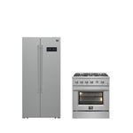 FORNO Premium 2-Piece Kitchen Bundle - Marco 30-inch Gas Range Stainless Steel, Forno Salerno 33" Side-by-Side Stainless Steel Refrigerator 15.6 cu.ft - FBDL-021-01CAUS - BonPrix Électroménagers