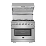 Forno Capriasca 36-Inch Gas Range, Stainless Steel, 6 Brass Burners, 120,000 BTU, Convection Oven, Energy Efficient - BonPrix Électroménagers