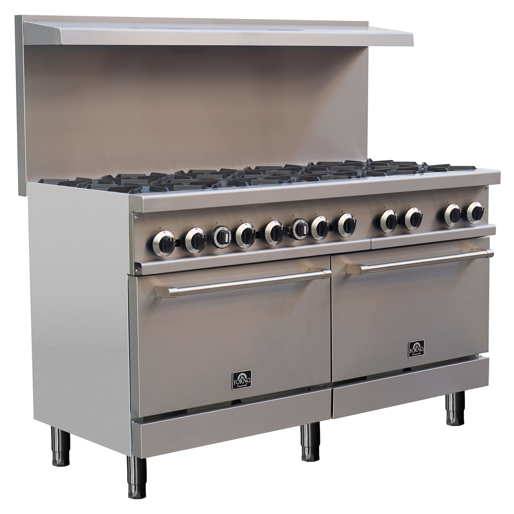 Forno Commerciale 60 Inch Stainless Steel Gas Range, 10 Burners 300,000 BTU Total, 9.3 cu.ft. Ovens - BonPrix Électroménagers
