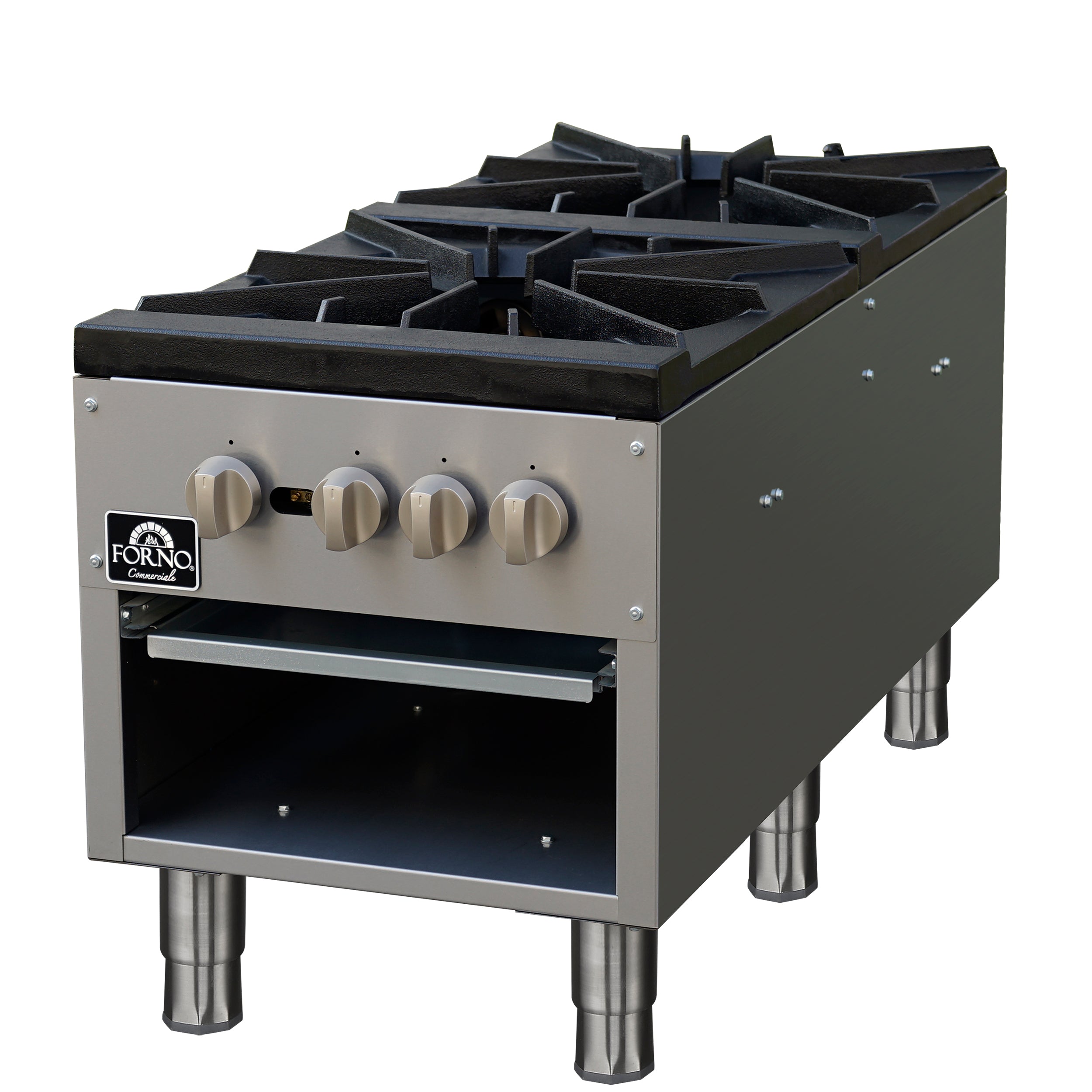 Forno Commerciale gas stock pot range, 2 powerful 3-ring burners, 160,000 BTU, durable stainless steel, heavy-duty cast iron grates - BonPrix Électroménagers