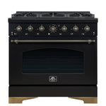Forno Antico Cuisinière à Double Combustible de 36 pouces, Noir et Laiton Antique, 6 Brûleurs, Four à Convection de 4,5 pi³